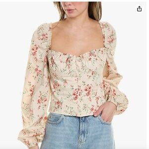 WEWOREWHAT Ruched Cup Top Bustier Floral Cotton Top Large
